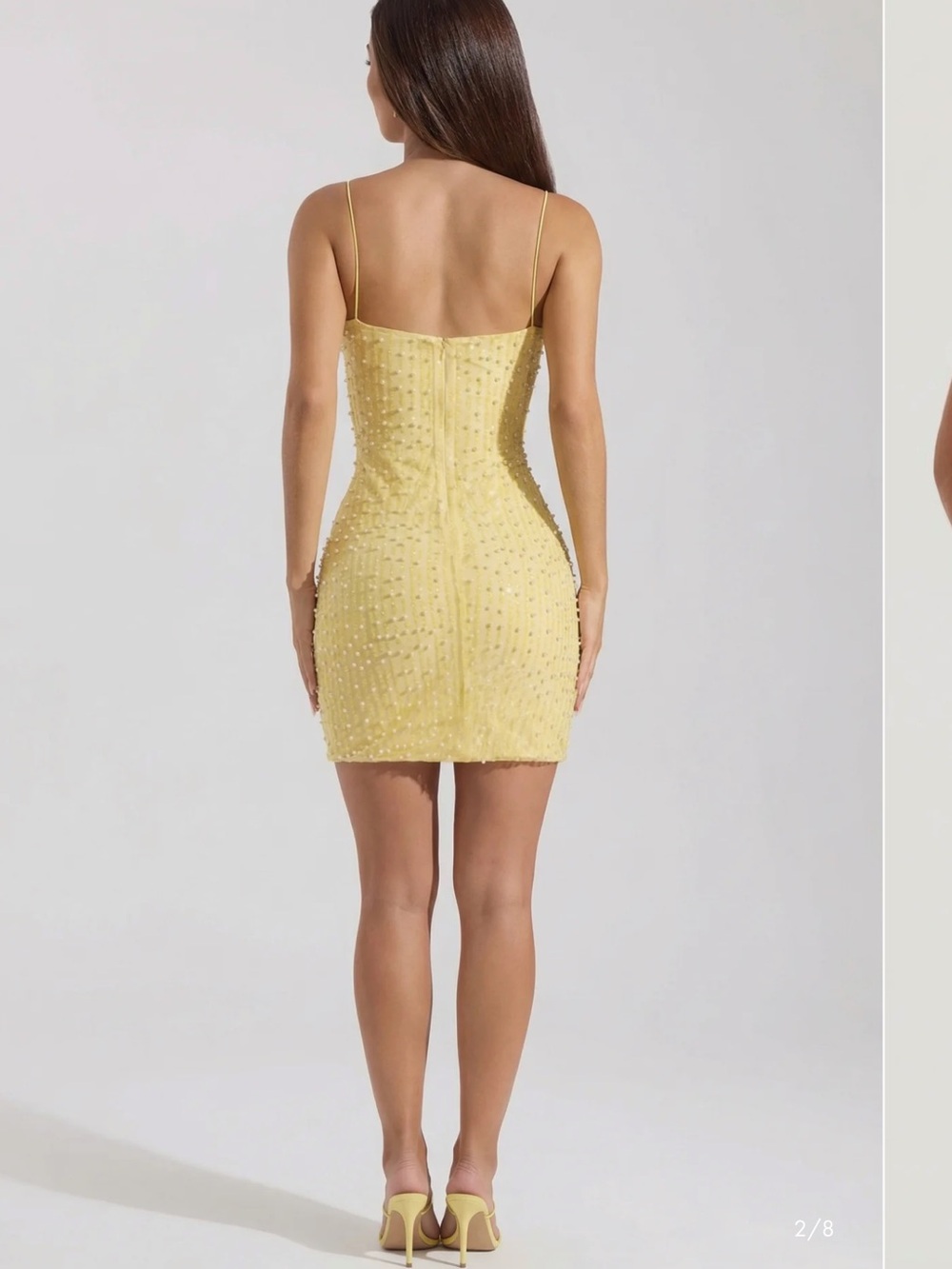 Oh Polly Yellow Beaded Spaghetti Strap Mini Dress - Picture 2 of 5